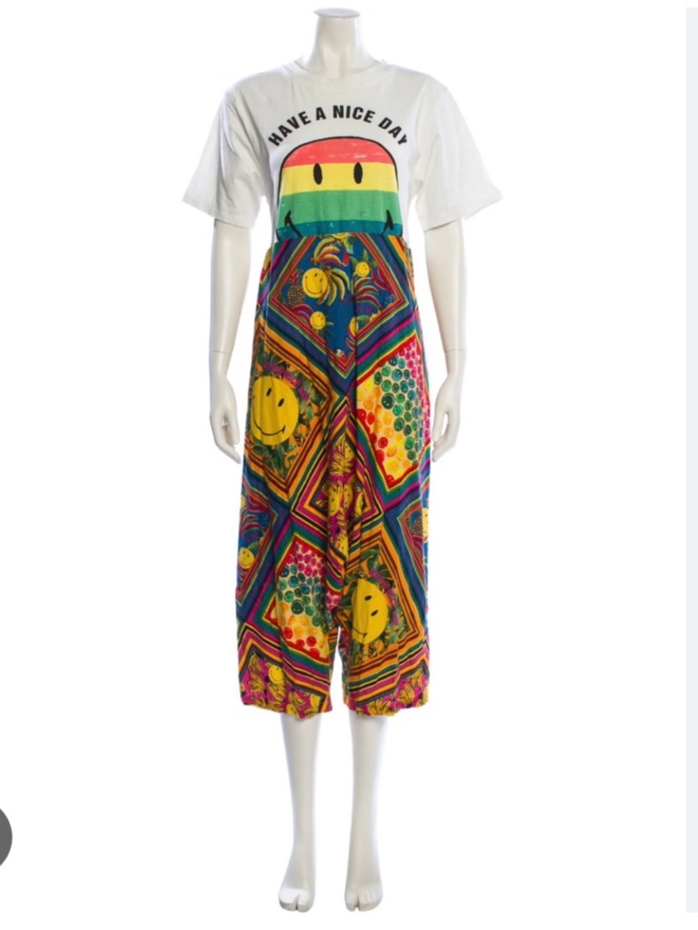 Have A Nice Day Rainbow Smiley Graphic Tee Jumpsuit XL